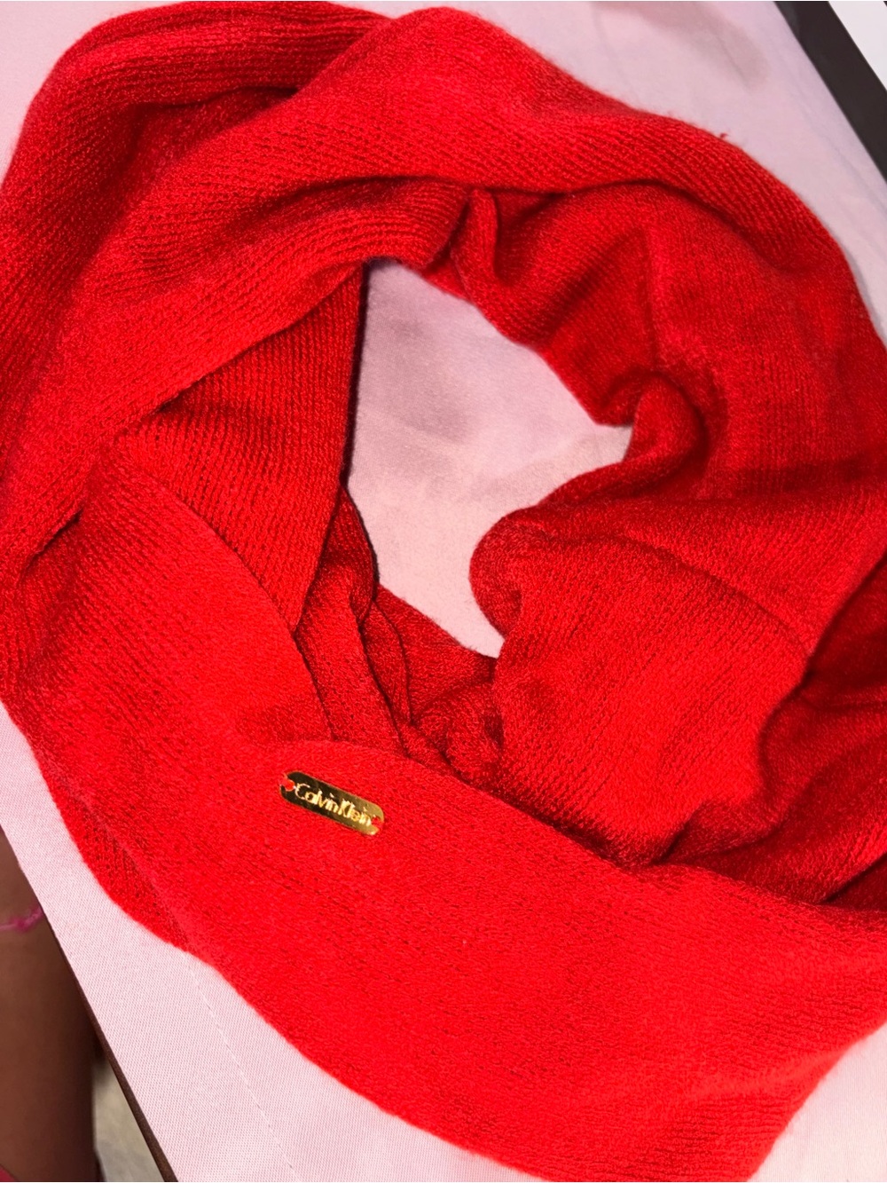 Calvin Klein Red Knit Infinity Scarf - Women's Accessory